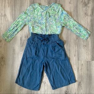 2 pcs set Girls long sleeve shirt and ankle pants set